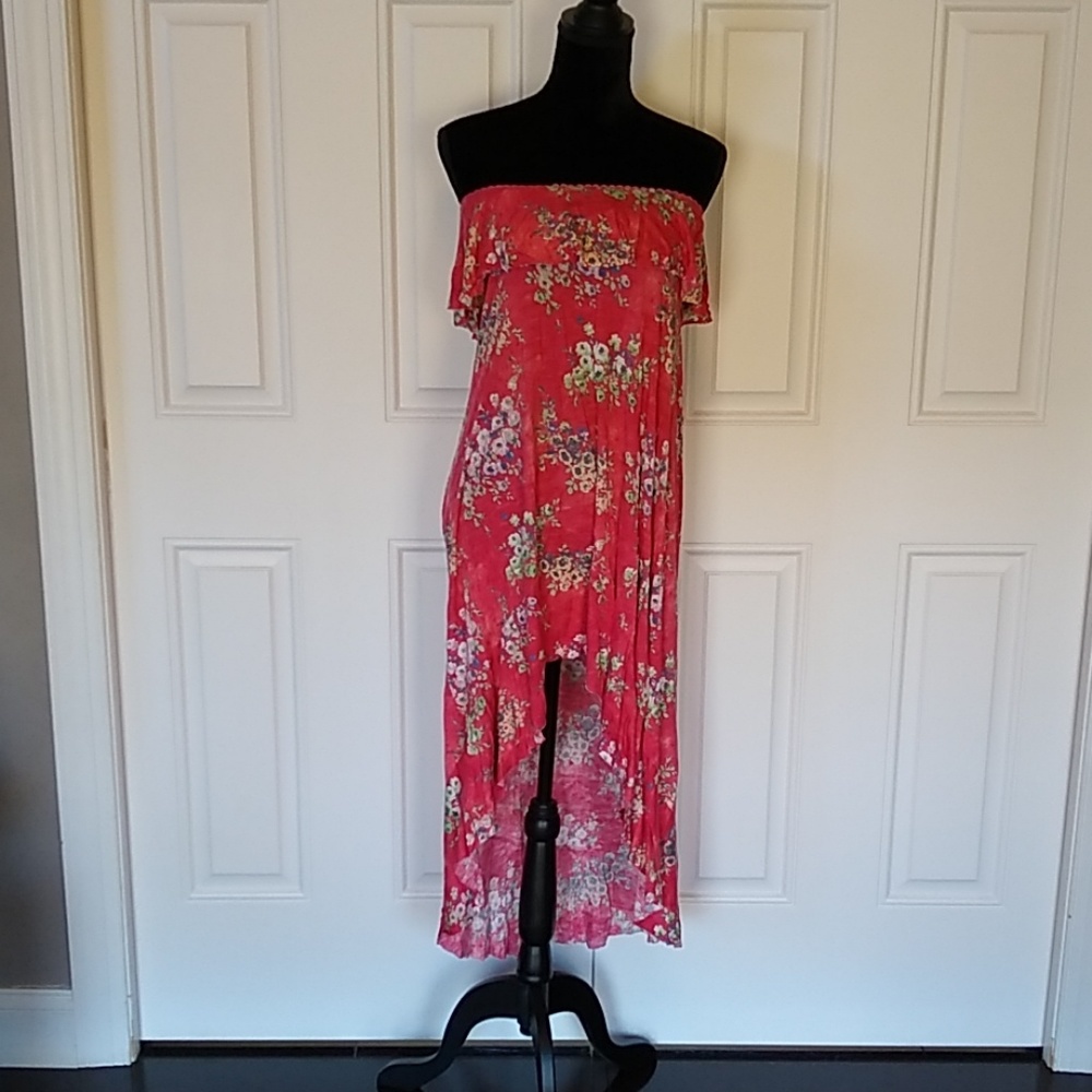 Kimchi Blue red floral Strapless Dress sz M